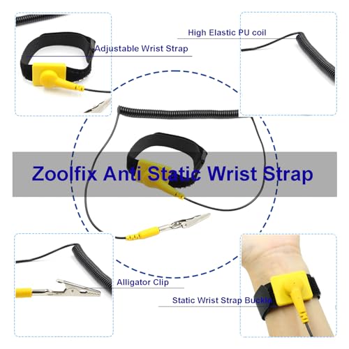 Image of 10 Pack ESD Wrist Strap with Grounding Plug, Adjustable Coiled Cord (Yellow)