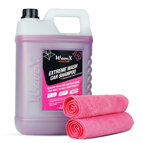 Image of Wavex Car Shampoo Extreme Wash 5L with Two Pcs Microfiber Cloth 40x40cm 340gsm | pH Neutral | Also works as Foam Wash Shampoo