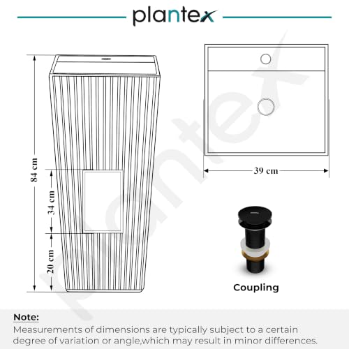 Image of Plantex Acrylic Resin & Quartz Free Standing Wash Basin /Pedestal Wash Basin /Square Basin for Bathroom /Home /Office /Hotel - (10049, Black)