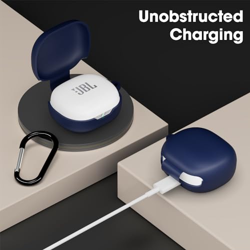 Image of Sounce Earphone Case Cover Compatible for JBL Wave Flex, Soft Silicone Skin Case Cover Shock-Absorbing Protective Case with Keychain [Front LED Visible] - Blue