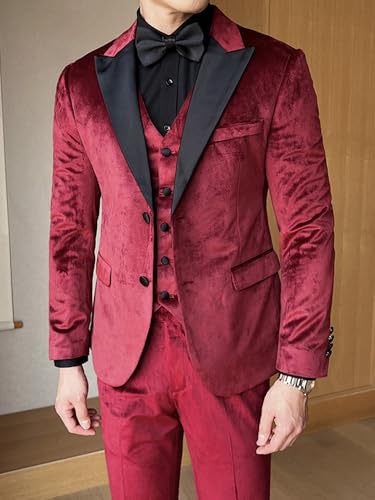 Kromoc Men's Three Pieces Suit Homecoming Peak Lapel Two Buttons Jacket Single Breasted Button Vest Pants Groom2
