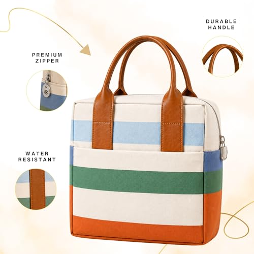 Image of United Colors of Benetton Lunch Bag Insulated for Office College School | Insulated lunch bag with bottle holder, multiple pockets, durable handles, lightweight design, suitable for women and men