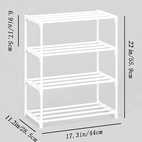 Sokosen 4-Tier Small Shoe Rack, Metal Stackable Kids Shoe Shelf Storage Zapateras Organizer,Narrow Shoe Rack Sturdy For Closet Hallway Entryway Living Room Bedroom (White) #TOP4