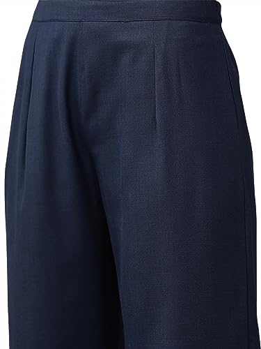 Image of Women Rangpreet Navy Blue Solid Straight Kurta Palazzo With Dupatta Set