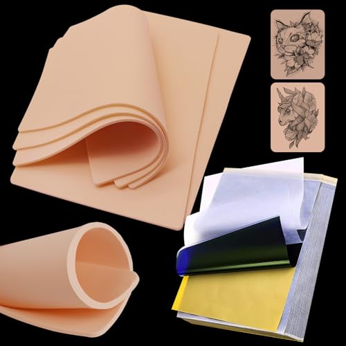 Tattoo Practice Skins 3MM with Transfer Paper - Autdor 35Pcs Thick Fake Skin and Stencil Paper Kit Includes 30Pcs Tattoo Papers and 5Pcs Double Sided Blank Tattoos Skin Practice 3mm