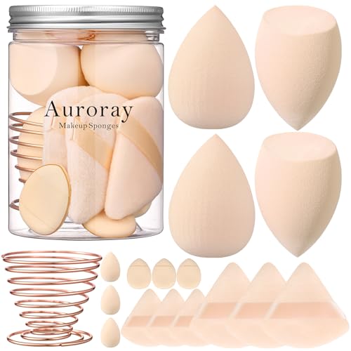 17PCS Makeup Sponges Set with 6PCS Powder Puff, 3PCS Mini Makeup Sponges Blender, 3PCS Foundation Mini Make Up Sponge Puff and 1PCS Make Up Sponges Holder