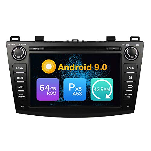 KUNFINE Android 9.0 Ocho nucleos Ram 4G ROM de 64 GB Autorradio GPS Navegación Control del Volante DVD Unidad Principal Estéreo Enlace Espejo WiFi Bluetooth 4G PorMAZDA 3 2009 2010 2011 2012 2013