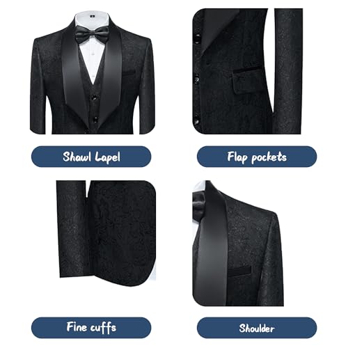 Mens Tuxedo 3 Pieces Slim Fit Suit Blazer Jacquard Shawl Lapel Vest Pants Wedding Party Prom Banquet Performance2