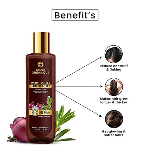Image of Khadi Organique Tea Tree Shampoo | SLS & Paraben Free | Herbal Cleanser | for Itchy Scalp | Controls Hairfall, Removes Dandruff & Excess Oil | Strong, Smooth & Healthy Hair | 200 ml (Pack of 1)