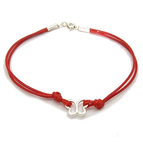 Bracelet papillon argent 925 et cordon rouge au design artisanal