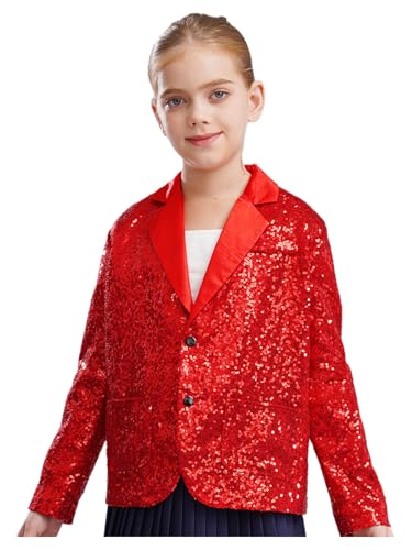 Kids Girls Sequin Blazers Jacket Long Sleeve Notched Lapel Button Down Suit Coat for Dance Party Performance2