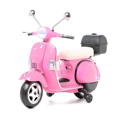 Moto eléctrica para niños Vespa Clásica 12V– Licencia Oficial Piaggio – Batería Recargable, ruedines, Luces y Sonidos – Scooter Infantil para 3 a 6 años (Rose)