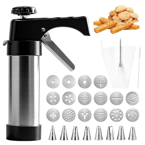 Churreras para Churros Acero Inoxidable Prensa de Repostería para Galletas,Máquina para Hacer Churros con 16 Plantilla,8 Boquilla y Cepillar,Biscuit Maker Machine para Churro Galletas