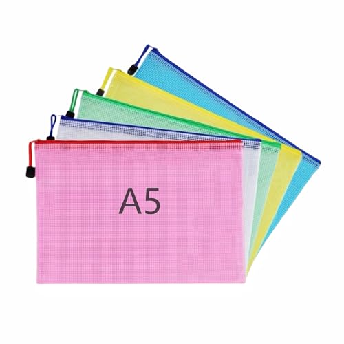 A5 Plastic Wallets File Folder Zip Lock Bags Document Wallet File Zipper Bags for Office Home School Supplies 5Pcs
