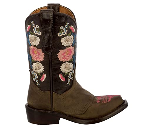 Girls Jazmin Brown Toddler Floral Embroidery Cowgirl Boots Snip Toe2