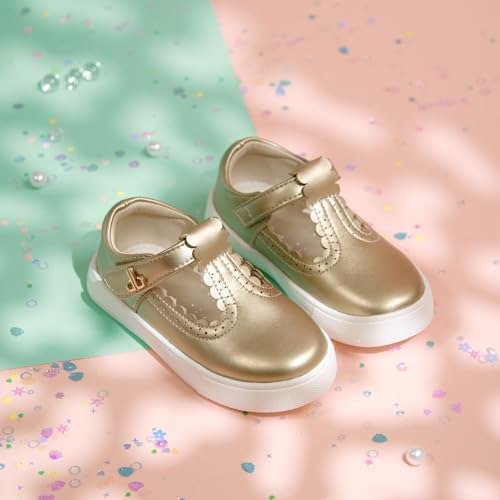 THEE BRON Girls' Casual Sneakers Lightweight Athletic Shoes for Running Play Ages 3-12(AS506 Toddler,Gold/10M)3