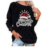 Xmiral Damen Weihnachten Langarmshirts Rundhals Sweatshirts Loose Langarm Pullover Tops Gedruckt Graphic Bluse (05 Schwarz, L)