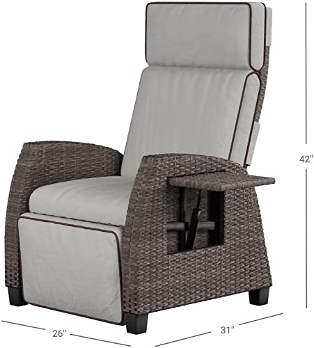 Grand Patio Outdoor Recliners Set Of 2 Patio Recliner Chair, All-Weather Wicker Reclining Patio Chairs, Flip-Up Side Table, Recliner Chair, Griege #TOP2