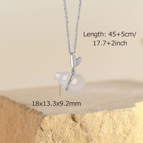 Gourd Silver Necklace Cultural Blessings White Chalcedony Wulu Pendant Necklace Feng Shui Charm Jewelry Gift for Women Lover Anniversary2