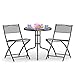 COSTWAY 3tlg. Bistroset Bistrotisch mit 2 klappbarer Stühle Balkonset Gartenset Sitzgarnitur Gartengarnitur Gartenmöbel Sitzgruppe Gartentisch