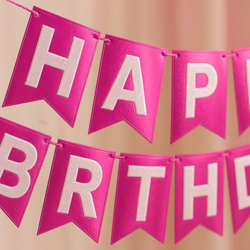 Image of Wanna Party Metallic Pink Happy Birthday Banner,Pink and Silver Party Decorations Sign for Birthday Decor,Backdrop for Birthday Decoration Items for Kids & Adults (Paper)