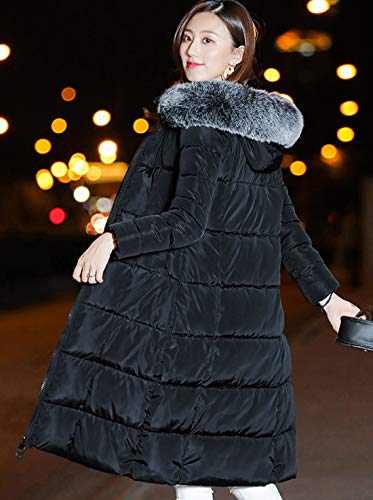 Chouyatou Women's Winter Windproof Padded Long Down Alternative Coat Faux Fur Hood (Medium, Black) #TOP3