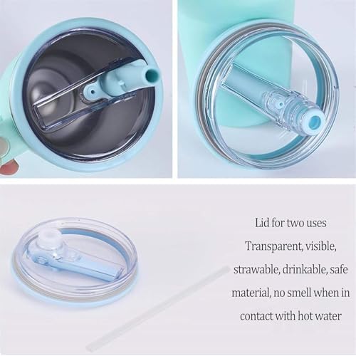 Image of 40oz Tumbler Replacement Flip Straw Lid Pack of 2 - Leak Proof BPA Free Lid with 2 Reusable Straws, Splash Resistant Flip Top Cover Compatible with Stanley 40 oz Quencher H2.0 Tumbler (Sky Blue)