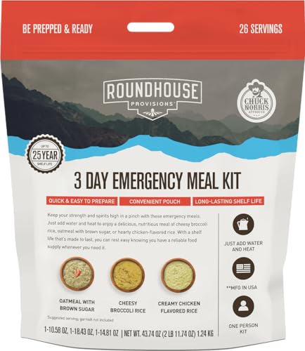 por Chuck Norris Roundhouse Provisions - Kit de comida de emergencia para 3 días, 26 porciones, Grab-and-Go, prehecho, preparación para desastres, senderismo, supervivencia, aventura, comida de