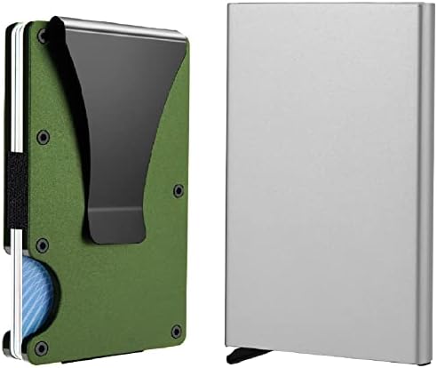 I-sper 2 Pack Minimalist Wallet for Men RFID Blocking tec, Money Clip for Men,1 Pack Pop Up Wallet for Men(Gray) and 1 Pack Metal Wallet with Money Clip(ArmyGreen),Two Styles Two Feelings