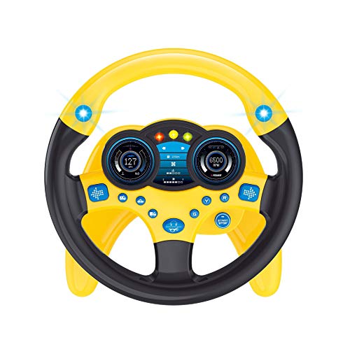 Yohencin Baby Steering Wheel Toy, Kids Steering Wheel for Car Backseat a Variety of Car Sound Effects to Develop Baby's Auditory Skills. (Yellow)