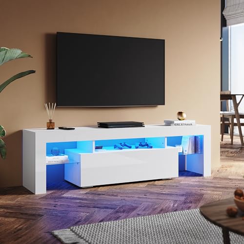 SUNXURY Mobile TV a LED bianco lucido, 160 cm, con illuminazione LED RGB, 160 x 45 x 35 cm (larghezza x altezza x profondità)