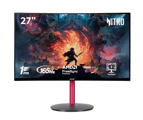 Acer Nitro 27' Full HD 1920 x 1080 1500R Curve PC Gaming Monitor | AMD FreeSync Premium | 165Hz Refresh | 1ms (VRB) | ZeroFrame Design | 1 x Display Port 1.4 & 2 x HDMI 2.0 Ports ED270R Mbmiiphx