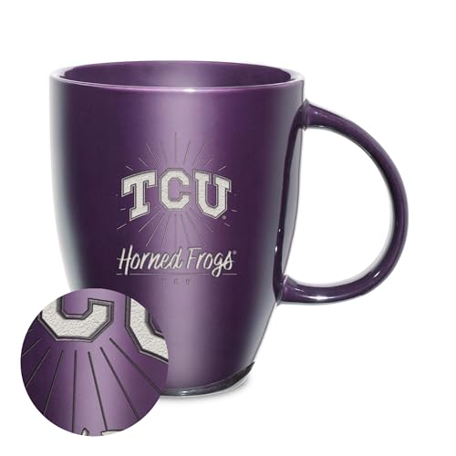 Rico Industries NCAA TCU Horned Frogs Sunburst Purple 18oz Laser Engraved Ceramic Lustre Mug