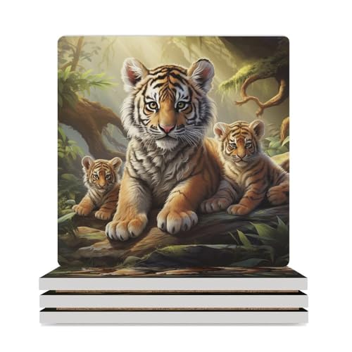 Dessous de verre céramique anti rayure lot de 4 liège pour table bois jungle - 2