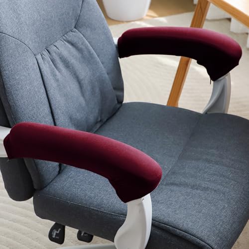 Image of HOKIPO 'SereneSolids' 140 GSM Armrest Covers for Office Chair (Zipper Style), 1 Pair, Burgundy (AR-5934-BRGN)