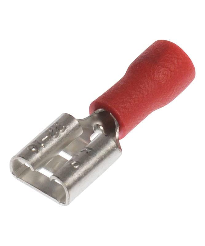 ESPtronics 50 Pcs Female Insulated Spade Wire Crimp Connectors 22-16AWG Crimp Connectors FDD2-250 Copper Crimp Terminals 4.8 x 0.5mm (Width 0.2") Red For Wire Connector