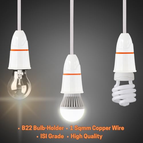 Image of Hi-Plasst Bulb Holder and Adaptor with 10 mtr 2-Core Flat Wire - B22 Socket & Plug for DIY, Experiments, Parties, Festive Decorations (Diwali, Christmas, Wedding, Home Lighting) inch
