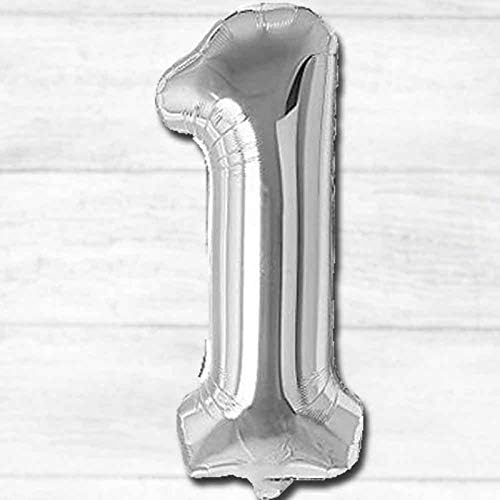 Shopperskart silver 16 inches 1 numbers shape large big foil helium balloons for party decorations in happy birthday anniversary office items materials set pack