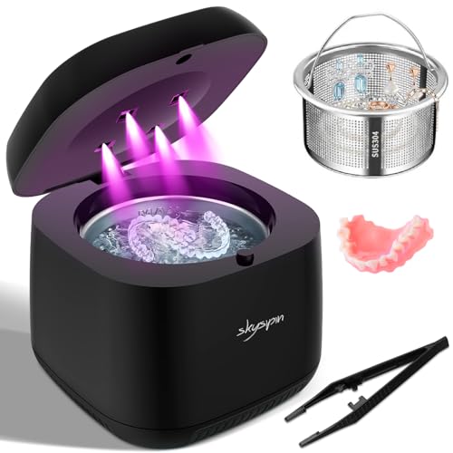 Skysipin JT400-1 Ultrasonic Retainer Cleaner Machine U-V, 45Khz, 2 Modes Quiet, Denture Aligner Cleaner Dental Cleaning Pod Ultrasonic Cleaner cover