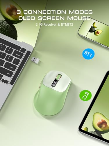 Image of XISOGUU Wireless Bluetooth Mouse, Bluetooth 5.0 /4.0 & 2.4G Tri-Mode, Type-C Rechargeable with LED Screen Display, Ergonomic Silent Click for Laptop /PC /Tablet, Multi-Device & Office Use