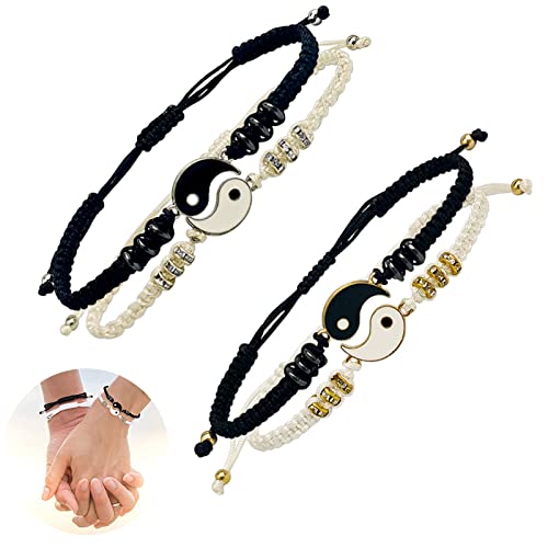 4 Piezas Pulsera de Pareja Yin Yang Ajustable Pulsera de Tai Chi Pulsera Amistad Yin Yang Pulsera Yin Yang Hombre y Mujer Pulseras de Pareja A Juego Para el Mejor Amigo, Novio y Novia Cover
