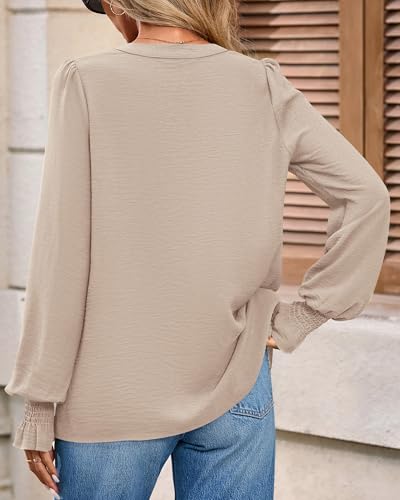 Okiwam Womens Fall Tops Long Puff Sleeve V Neck Shirts Dressy Casual Blouses Business Work Clothes 2025 Fashion Outfits2