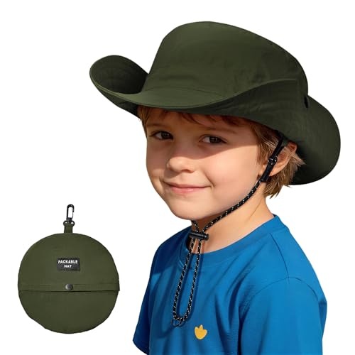 Zando Packable Kids Sun Hat UPF 50+ Beach Bucket Hat Summer Army Green 4-8Y