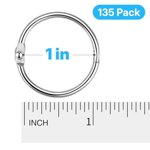 Image of OWLKELA 135 Pcs Binder Rings 1 Inch, Loose Leaf Binder Ring, Metal Book Rings, Flash Card Rings, Index Card Rings, Clip Rings, Nickel Plated Steel Binder Rings, Key Rings