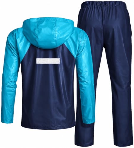 Image of Mens Raincoat Suit with Pant Set Eluxia Series | Waterproof Lightweight Breathable Rain Wear | Elastic Cuff & Waterproof Zipper Raincoat for men waterproof