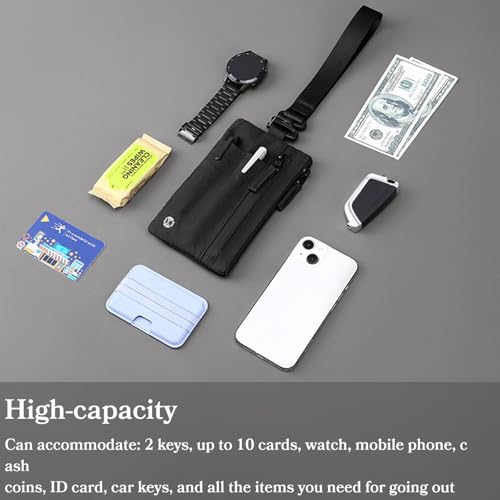 Minimalist Zipper Wallet,Cash and Card Zip Wallet with RFID Blocking,rfid wallet for men,with Multi-tool Slot and Spring hook (black red)3