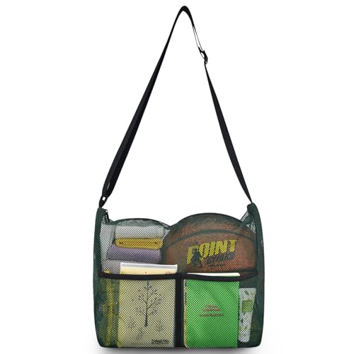 Image of Mildbeer 12x6x12 Mesh Crossbody Bag for Gym & Beach | Gym tote bag with adjustable 30-57 inch crossbody strap. Breathable quick-dry, sandproof. Lightweight foldable for travel