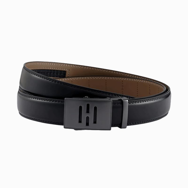 Image of HALDEN BURLEY Belts For Men Leather Original (Free Size Fits Up to 44 Inch Waist) Ratchet Straps, Unique Magnetic Auto-lock Buckle Belt For Man