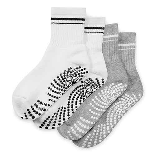 Gaiam Grippy Crew Socks with Silicone Grip Non-Slip Socks for Pilates Yoga Barre & Dance | Cotton Blend | 2-Pack or 3-Pack