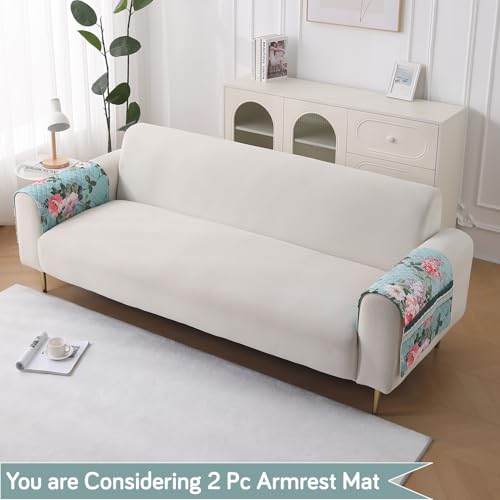 Image of HOKIPO 'LiefNest' Printed Holland Velvet Sofa Armrest Covers | 1 Pair | Fresh Floral Pastel Blue (IN-827-L-D3*2)